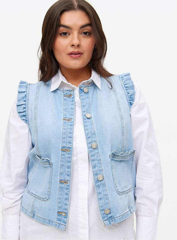 Light Wash Frill Denim Waistcoat M